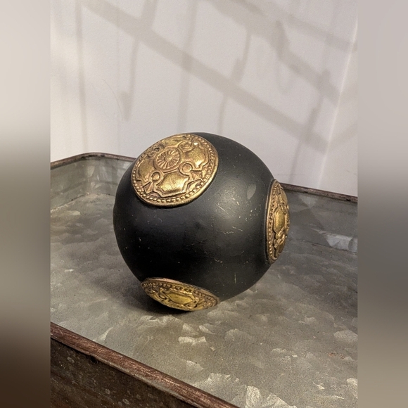 Vintage Other - Vintage Decorative Solid wood Ball 4.5" Black & Gold Home Decor, Gothic